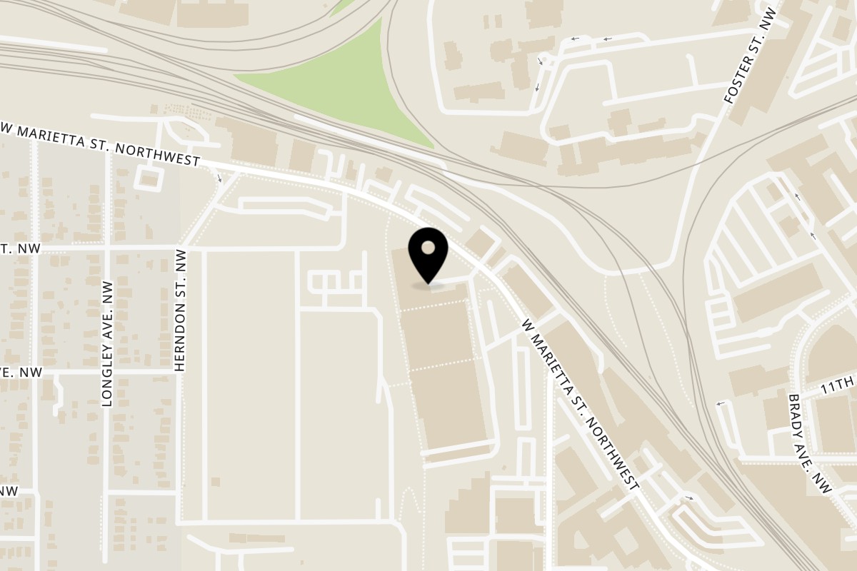 Map showing the location of Dumpling Factory on 950 West Marietta St NW A130 in Atlanta